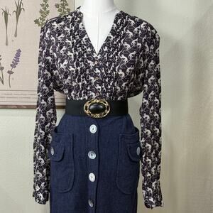 Maeve Anthropologie Monkey Print Pleated Blouse Top Mod Whimsy Twee Retro 8